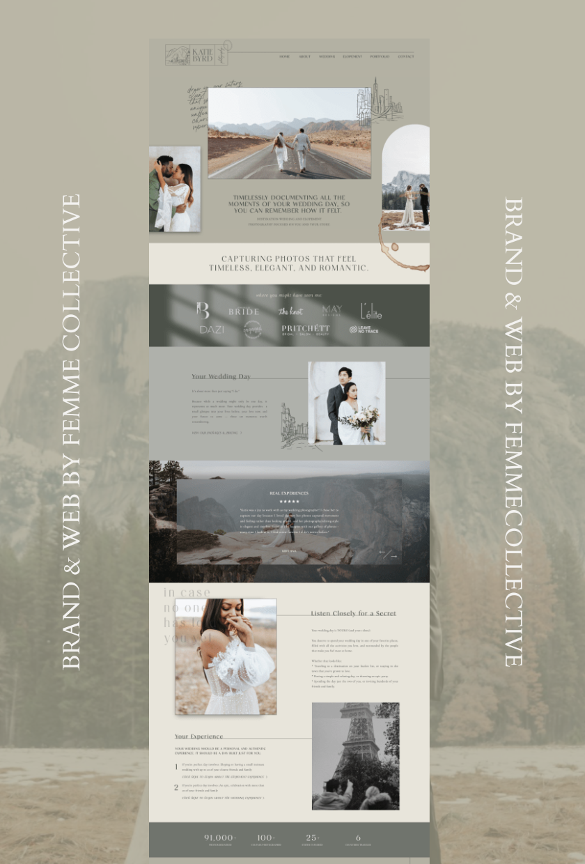 Elegant brand and web template customization for photographer by Femme Collective Studio